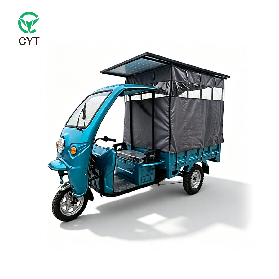 2000W Solar Electric Cargo Tricycle With Rain Canopy
